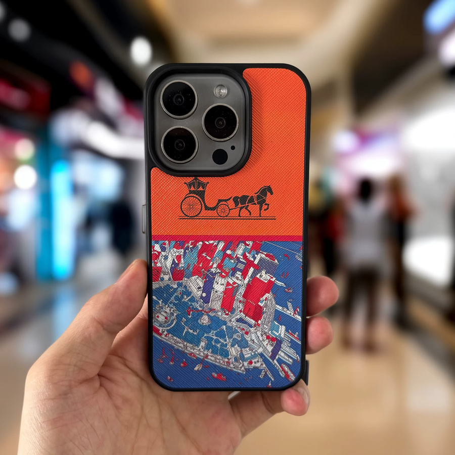 VNTK Luxuriöse Vintage-Kutsche Handyhülle aus PU-Leder für iPhone 17 16 15 14 13 12 11 Pro Max in Orange - Bild 4