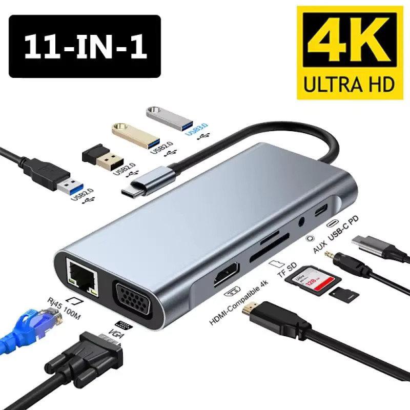 KEBIDUMEI 11-in-1 USB-C-Hub mit HDMI- und VGA-Dual-Videoausgang, 4x USB-Anschlüssen und USB-C-Dockingstation als Adapter für PC, Laptop und Macbook - Bild 7