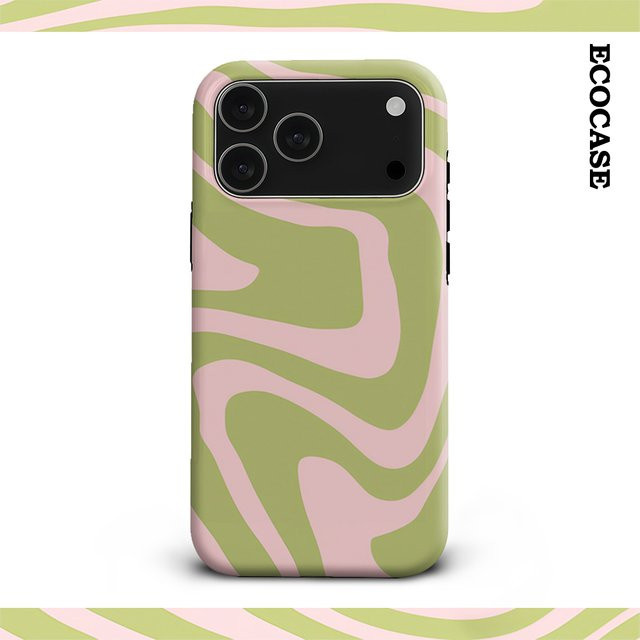 Handyhülle Pink & Green Swirls für Apple iPhone 11 bis iPhone 17 Pro Max Plus mit doppelschichtiger Rückseite - Bild 1
