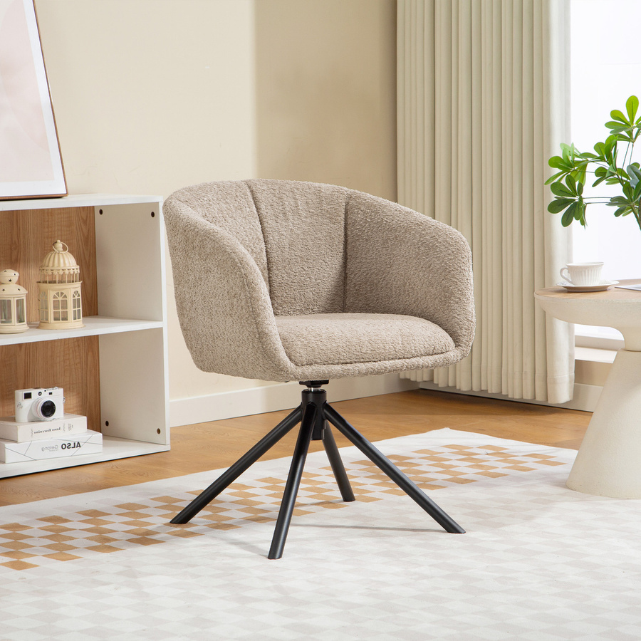 HOMCOM Drehsessel in Leinenoptik mit Armlehnen und Metallbeinen, Loungesessel für Wohnzimmer, Küche oder Schlafzimmer, Hellbraun - Bild 2