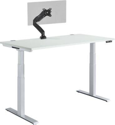 Schäfer Shop Genius Schreibtisch Modena Flex elektrisch höhenverstellbar mit T-Fuß und Memory-Bedienpanel, B/T/H: 160 x 80 x 64,5-129 x cm, lichtgrau/weißaluminium - Bild 1