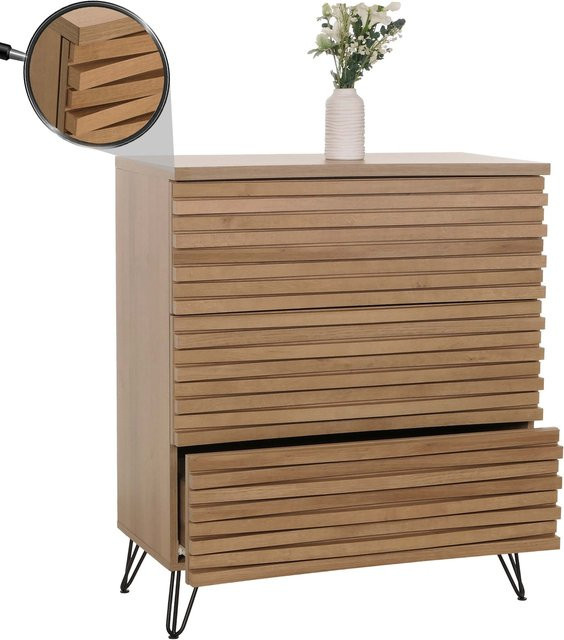 MCW Kommode M49 mit 3 Schubladen in Natur, 3D-Design aus MDF und Metall, B/T/H: 94 x 45 x 80 cm - Bild 1