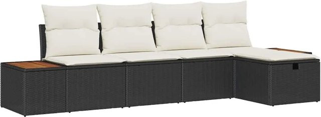 vidaXL Garten-Sofa-Set aus Polyrattan in L-Form mit Kissen und Ottoman, Schwarz - Bild 1