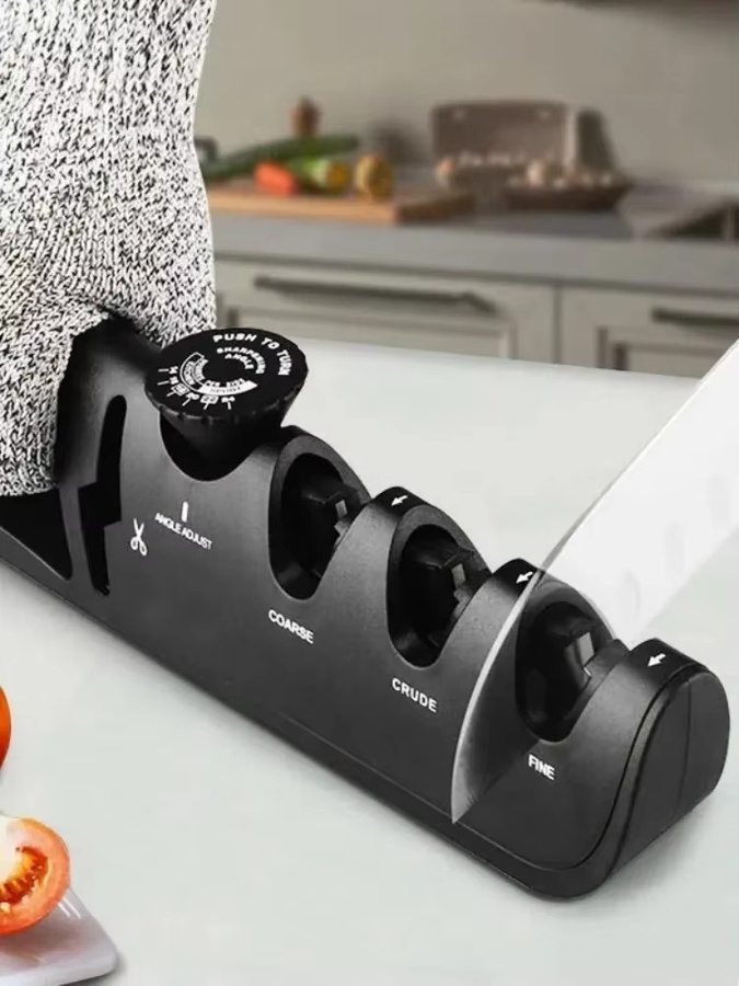 WXCOO Multifunktionaler Küchenmesserschärfer mit verstellbarem Winkel in Schwarz zum Schärfen von Messern und Scheren - Bild 7