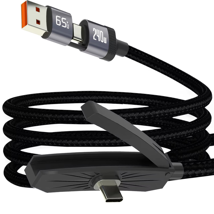 BESY 2-in-1 USB und Typ-C 240W Schnellladekabel mit faltbarem Handyständer in Schwarz - Bild 3