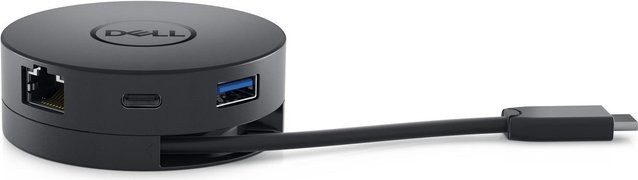 Dell Mobile Adapter DA300 USB-C Dockingstation in Schwarz mit HDMI, DisplayPort, VGA und 1GbE Ethernet - Bild 1