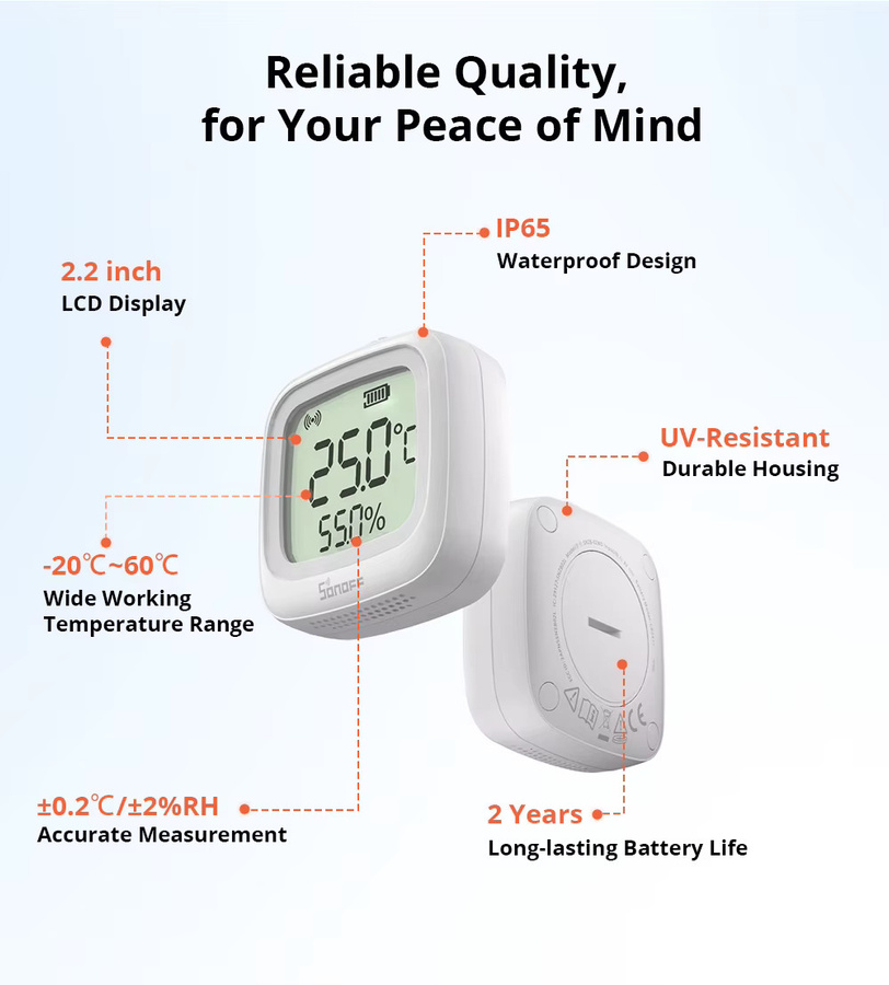 SONOFF SNZB-02WD Zigbee Smart Temperatur-Feuchtigkeitssensor mit LCD-Display, IP65 wasserdicht, Farbe: Weiß - Bild 2