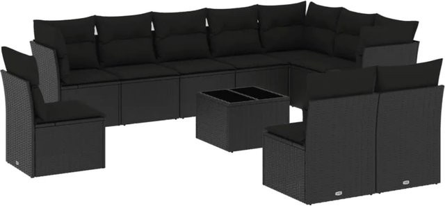 vidaXL 11-tlg Garten-Sofagarnitur in L-Form aus Polyrattan mit Kissen und Stauraum, Schwarz - Bild 1