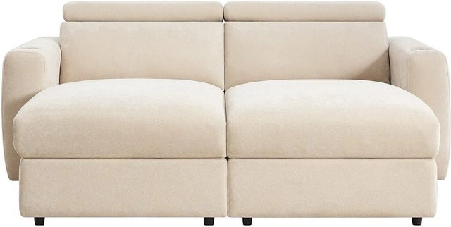 Vente-unique Relaxsofa Beralda in Beige mit motorisiertem Sitz und Stoffbezug, Breite: 196 cm - Bild 1