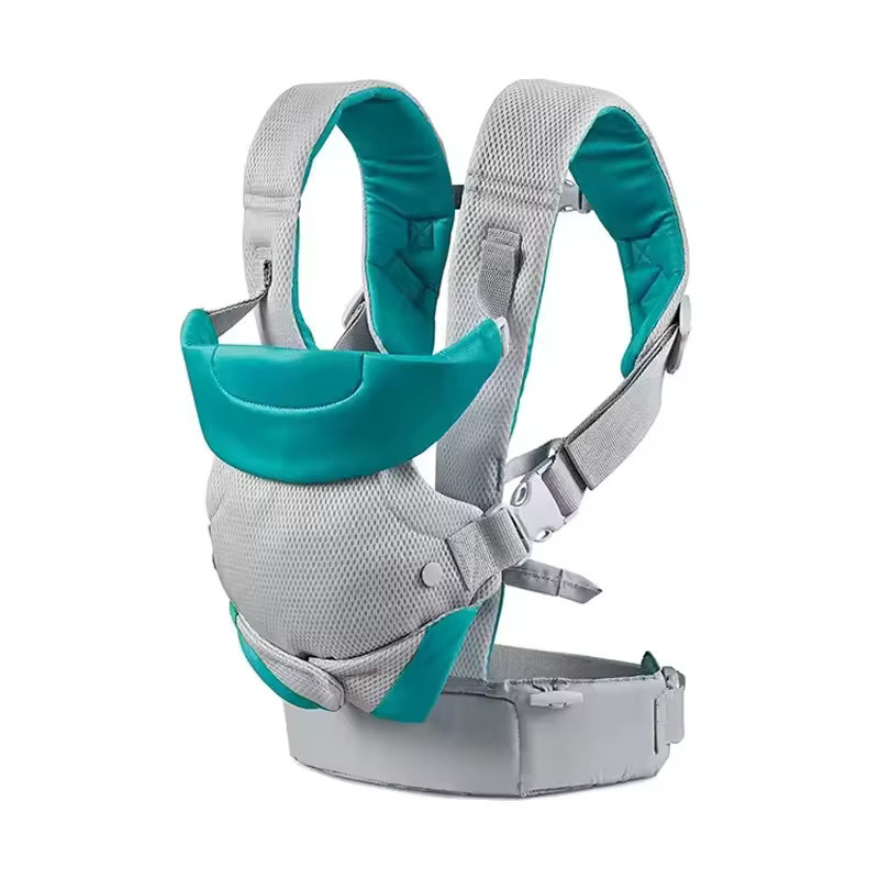 Multifunktionale 4-in-1 Babytrage für Neugeborene und Kleinkinder als dehnbare Tragetasche und Känguru-Tasche in Grau und Grün - Bild 2