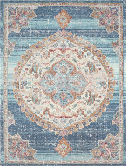 In- & Outdoor-Teppich Torino Blau mit floralem Design, B/B/H: 60 x 100 cm - Bild 1