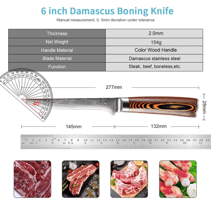 Xituo Damaskus Knochenmesser mit 67 Lagen VG10 Klinge und Holzgriff, 6 Zoll Full Tang Küchenmesser - Bild 2
