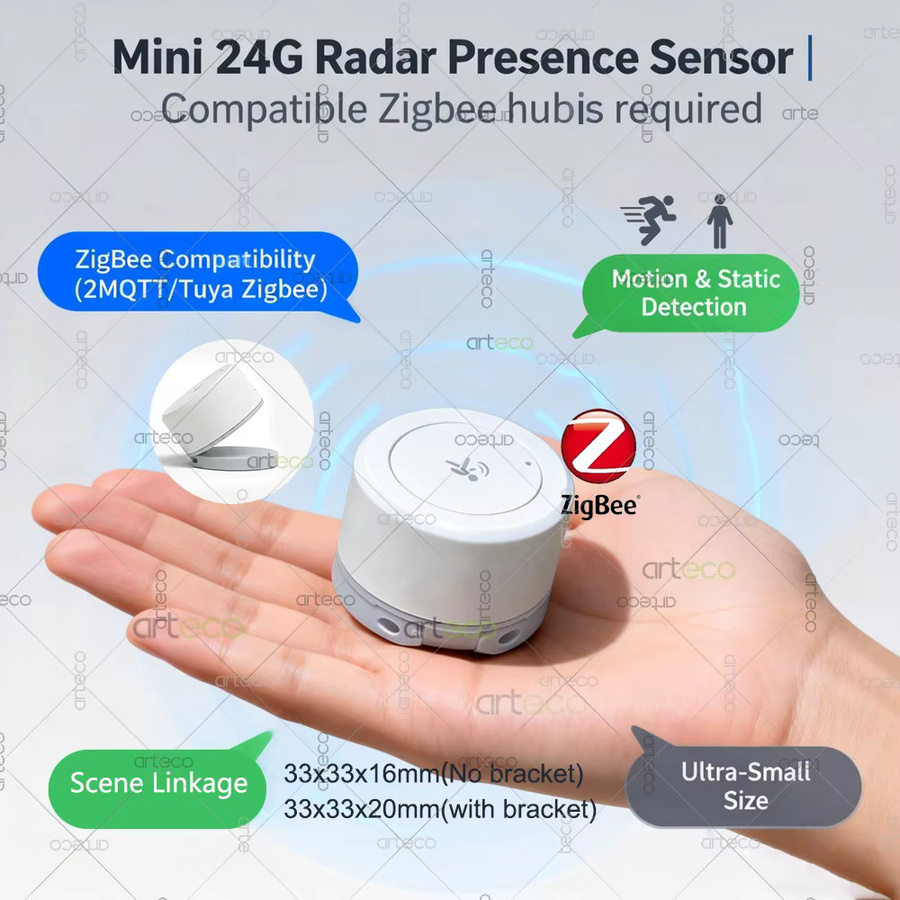 Tuya Mini Zigbee Anwesenheitssensor mit 24GHz mmWave Radar-Detektor in Weiß zur Statisch- und Bewegungserkennung für Tuya, Home Assistant und Z2MQTT - Bild 3