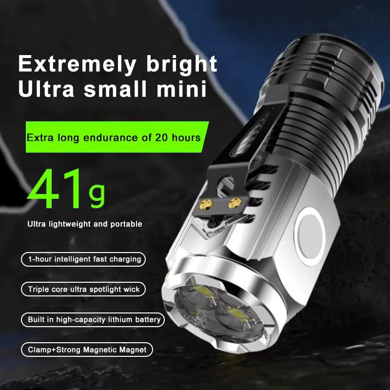 ESMARTER Mini LED Taschenlampe, wiederaufladbarer Outdoor-Notscheinwerfer mit Magnet und Clip, Schwarz - Bild 4