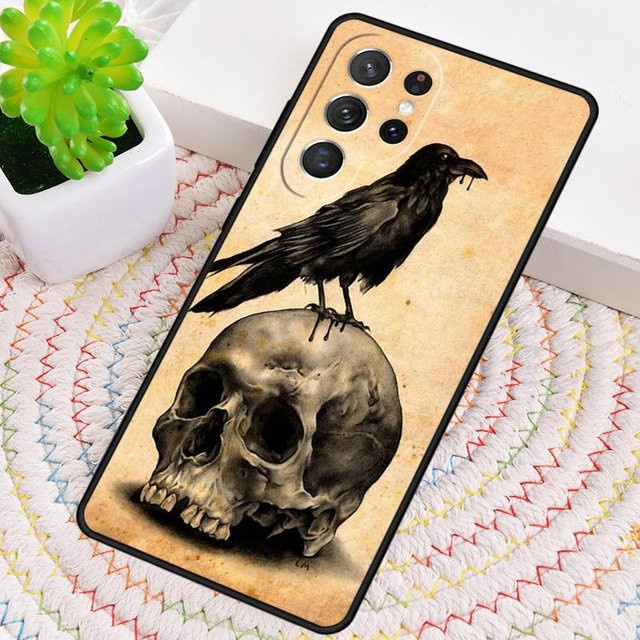 Stoßfeste Handyhülle mit Krähe und Rabe Totenkopf Design für Samsung Galaxy S24 Ultra S23 Ultra S22 S21 Note 10 Pro in Multicolour - Bild 1