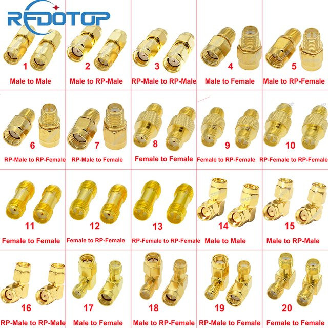 RFDOTOP SMA zu SMA Konverter Set, 2er Pack, vergoldete RF koaxial Adapter für Wifi Antennen, gerade und 90 Grad Ausführung, Farbe: Gold - Bild 1
