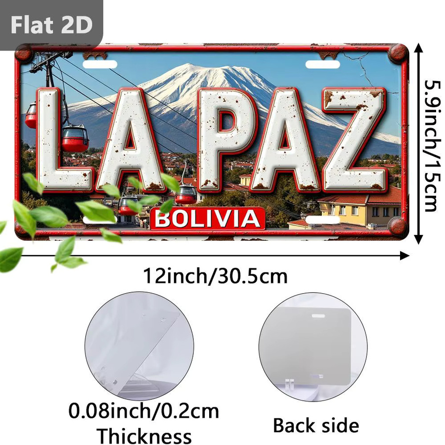Vintage Metallschild CIFBUY Bolivien La Paz Retro-Stadtkennzeichen zur Wanddekoration, B: 30,5 cm, H: 15 cm - Bild 3