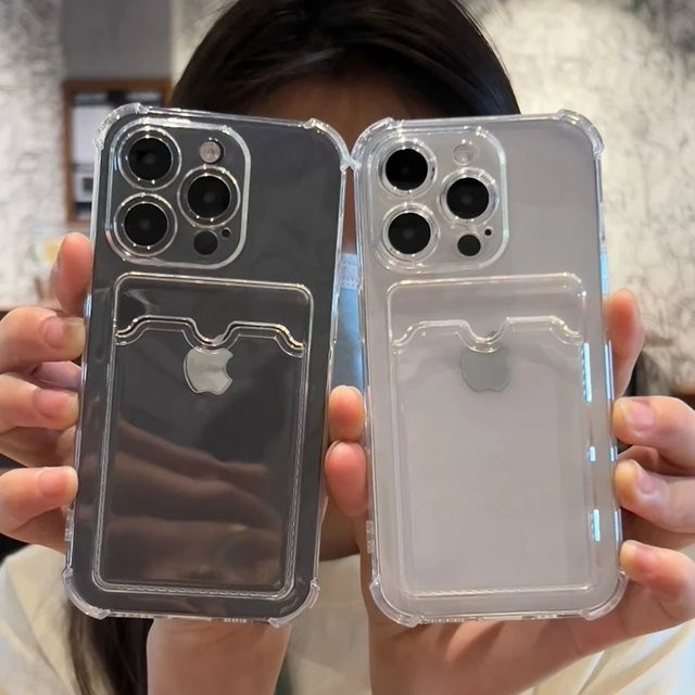 Transparente Stoßstange Schutzhülle mit Kartenfach für Apple iPhone Modelle in Schwarz und Transparent - Bild 1