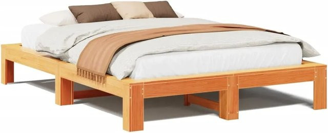 vidaXL Massivholzbett aus Kiefernholz in Braun, Rustikaler Stil, B/T/H: 140 x 190 x 31,5 cm - Bild 1