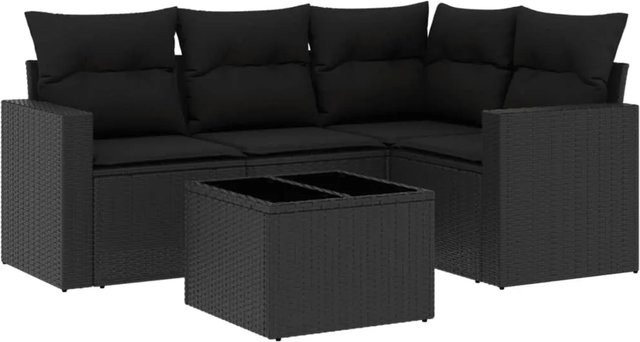 vidaXL 5-teilige Garten-Sofagarnitur aus Poly-Rattan und pulverbeschichtetem Stahl in Schwarz mit Kissen - Bild 1