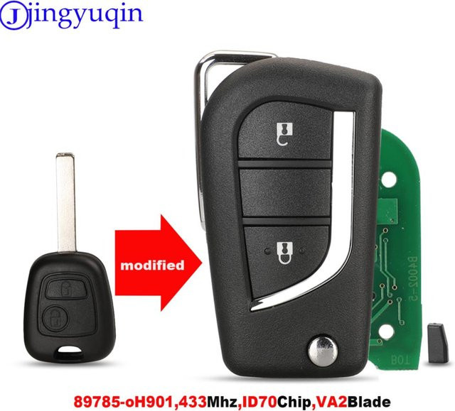 Jingyuqin Ersatz Auto Fernbedienung Schlüsselgehäuse für Toyota AYGO, 2 Tasten, 433 MHz, ID70 Chip, Schwarz - Bild 1
