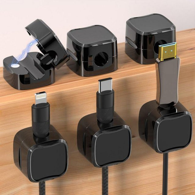 6er Set Magnetische Kabel Organizer in Weiß, Einstellbare Kabel Clips zur Kabelmanagement-Organisation unter dem Schreibtisch - Bild 1