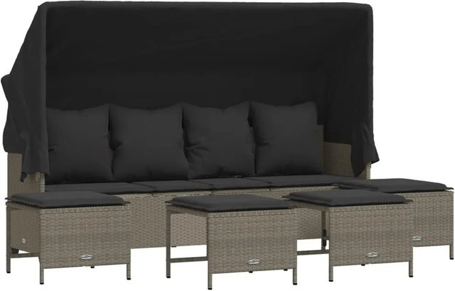 vidaXL 5-tlg Garten-Sofagarnitur aus Poly-Rattan in Hellgrau mit 4-Sitzer-Sofa, Dach, Fußhockern und UV-beständigen Kissen - Bild 1