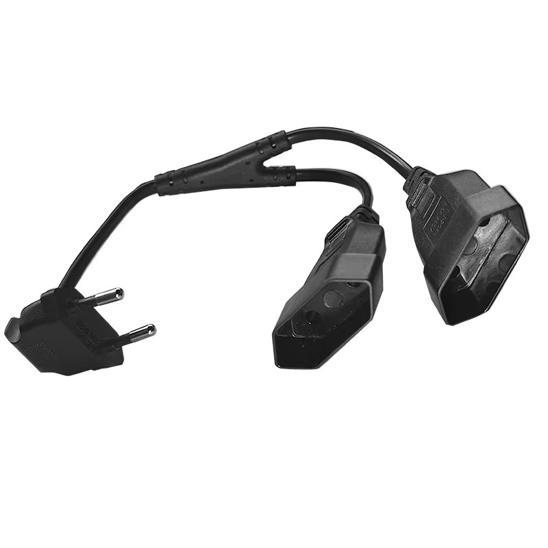 EU Power Splitter Kabel 90 Grad Euro CEE7/16 Stecker auf 2x Buchse Y-Kabel 2-Wege Steckdose Verlängerungskabel in Schwarz - Bild 2