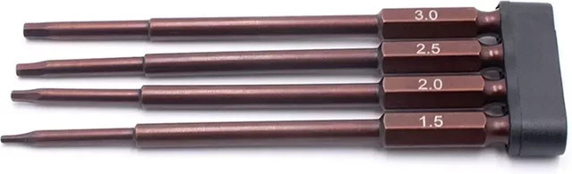 LCX Racing RC-Werkzeug 4-teiliges metrisches Sechskant-Bit-Set in Schwarz, 1/4 Zoll, für elektrische Schrauber und Bohrmaschinen (1,5 mm, 2,0 mm, 2,5 mm, 3,0 mm) - Bild 1