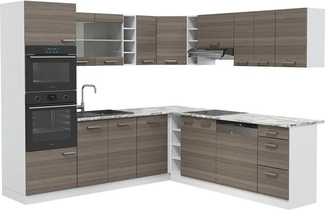 Vicco R-Line Eckküche Einbauküche in Weiß und Edelgrau B/T/H: 247 x 60 x 213,25 cm - Bild 2