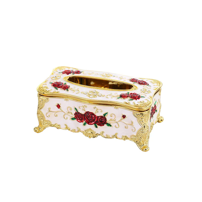 Papiertaschentuchbox mit Rosen-Design in Weiß aus Keramik und Resin für Haushalt und Auto - Bild 2