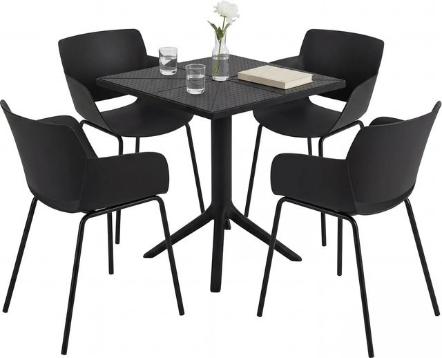 CLP Gartenmöbel-Set Norva 5-teilige Sitzgruppe mit 4 Stühlen und quadratischem Tisch in Schwarz - Bild 1