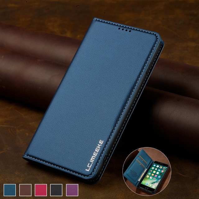 Leder Magnet Schutzhülle für Samsung Galaxy S24 Ultra S23 S22 S21 Plus S20 FE Flip mit Standfunktion in Blau und Lila - Bild 1