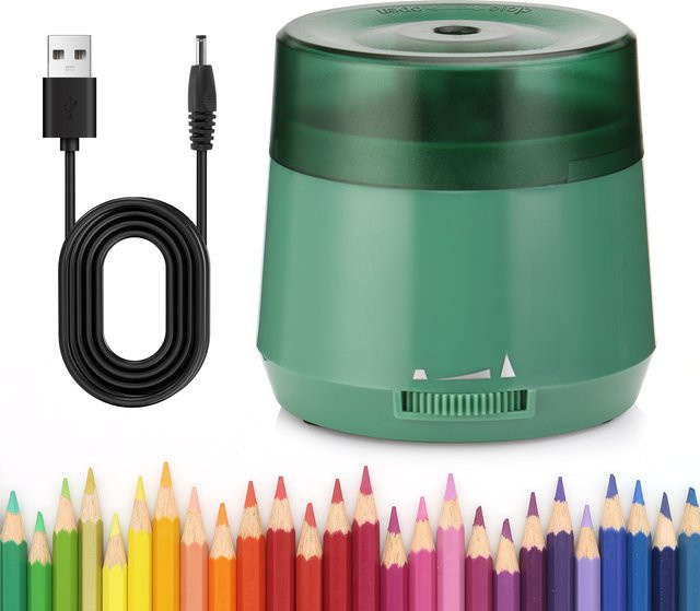 EAGLE Elektrischer Handheld-Bleistiftspitzer USB und Batteriebetrieben, Schnellschärfer für 6-8mm Bleistifte mit 2 Spitzenoptionen, Weiß-Grün - Bild 1