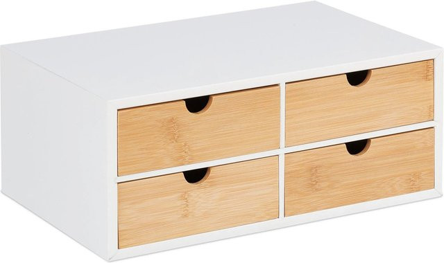 Relaxdays Schreibtischorganizer aus Bambus und MDF mit 4 Schubladen, Weiß und Natur, B: 33 cm, T: 14 cm, H: 21 cm - Bild 1