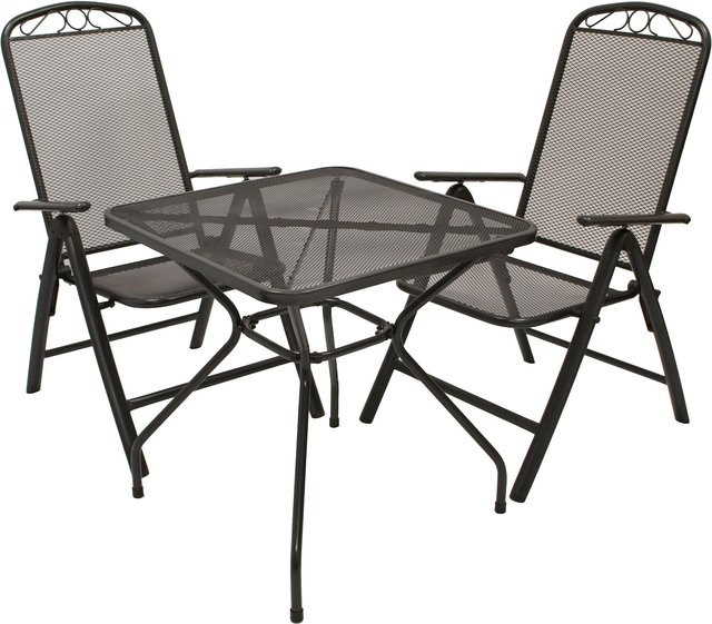 DEGAMO Gartenmöbel Garnitur CLASSIC 3-teilig aus Streckmetall in Anthrazit mit 2 Klappsesseln und 1 Tisch B/T: 70 x 70 cm - Bild 1