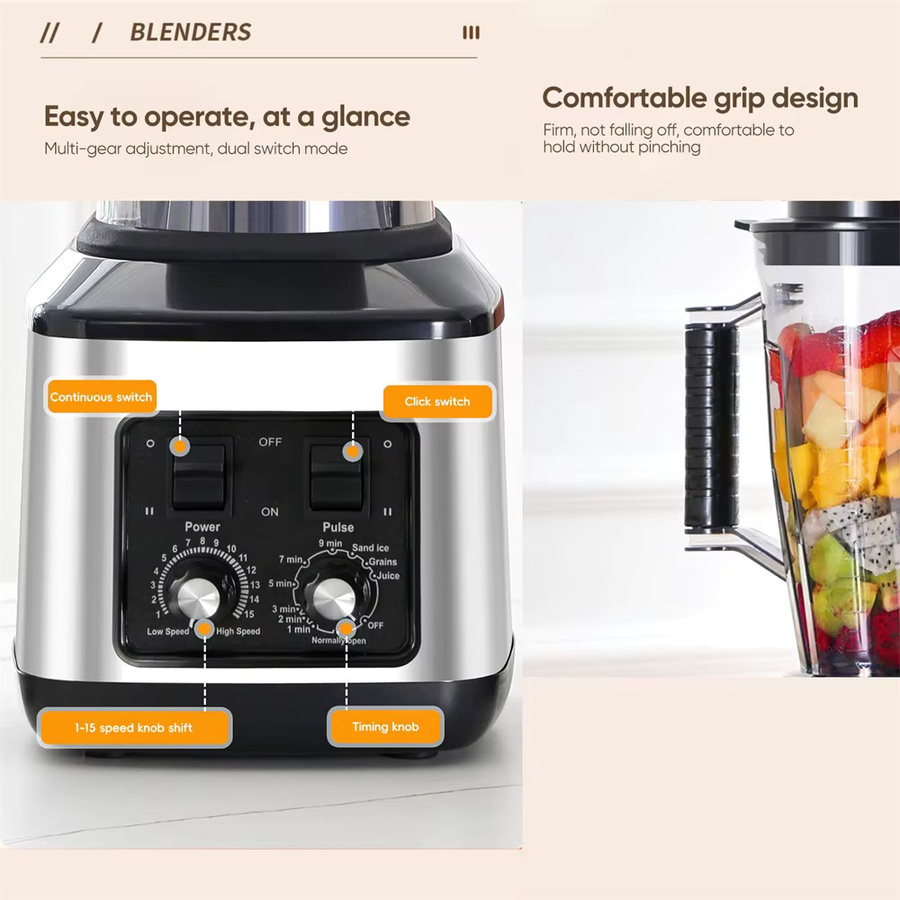 TKKEACE 3-in-1-Elektromixer Küchenmaschine mit 9500 W Leistung, multifunktionaler Smoothie-Maker und Entsafter, inklusive Behälter für 3 l, 1,5 l und 0,5 l - Bild 4