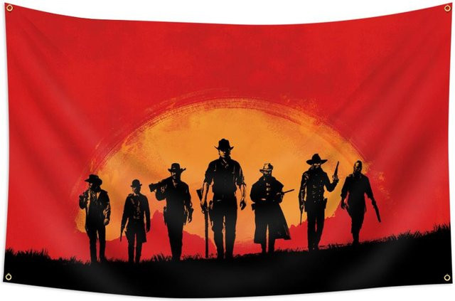 Red Dead Redemption 2 Wandteppich mit Cowboy Silhouette von JMG Household Supplies, Polyester Wandbehang in Rot, Breite: 60 cm, Höhe: 40 cm - Bild 1