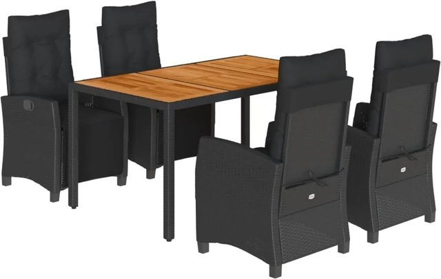 vidaXL 5-teilige Garten-Essgruppe aus Poly-Rattan und Akazienholz in Schwarz mit Kissen - Bild 1