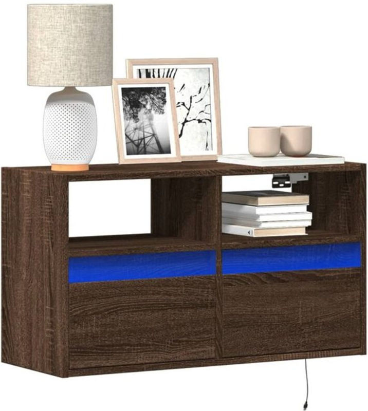vidaXL TV-Schrank mit LED-Beleuchtung in Braun, Modernes Design mit Drehtüren, B/H/T: 80 x 31 x 45 cm - Bild 1