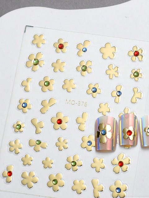 MAGT Nagelaufkleber 3D Blume, Schwarz Gold, Glänzend - Bild 1
