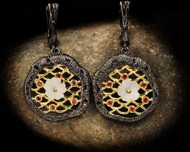 YIRAN Schmuck-Set, Kupfer, Schwarz, Blume, Diamant, Perle, Zirkonia, Unisex - Bild 1