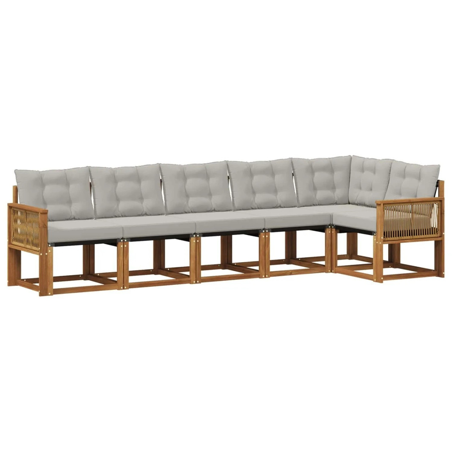 vidaXL Outdoor-Sofagarnitur L-Form aus massivem Akazienholz mit 6 Kissen in Beige und Grau - Bild 2
