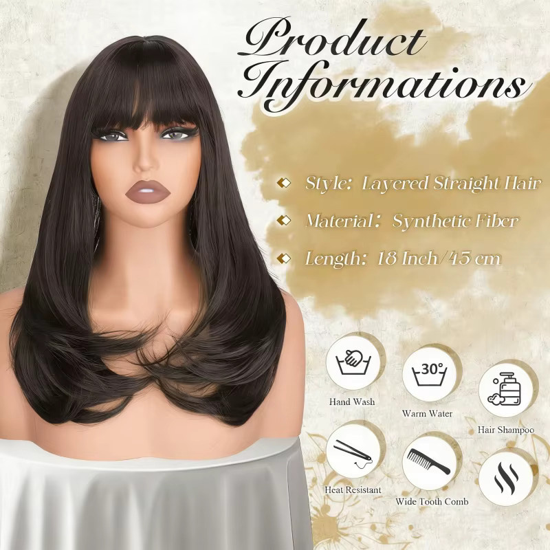 Suri Hair Haarperücke, braun, lang, glatt, mit Pony, 45,7 cm, Damen - Bild 4