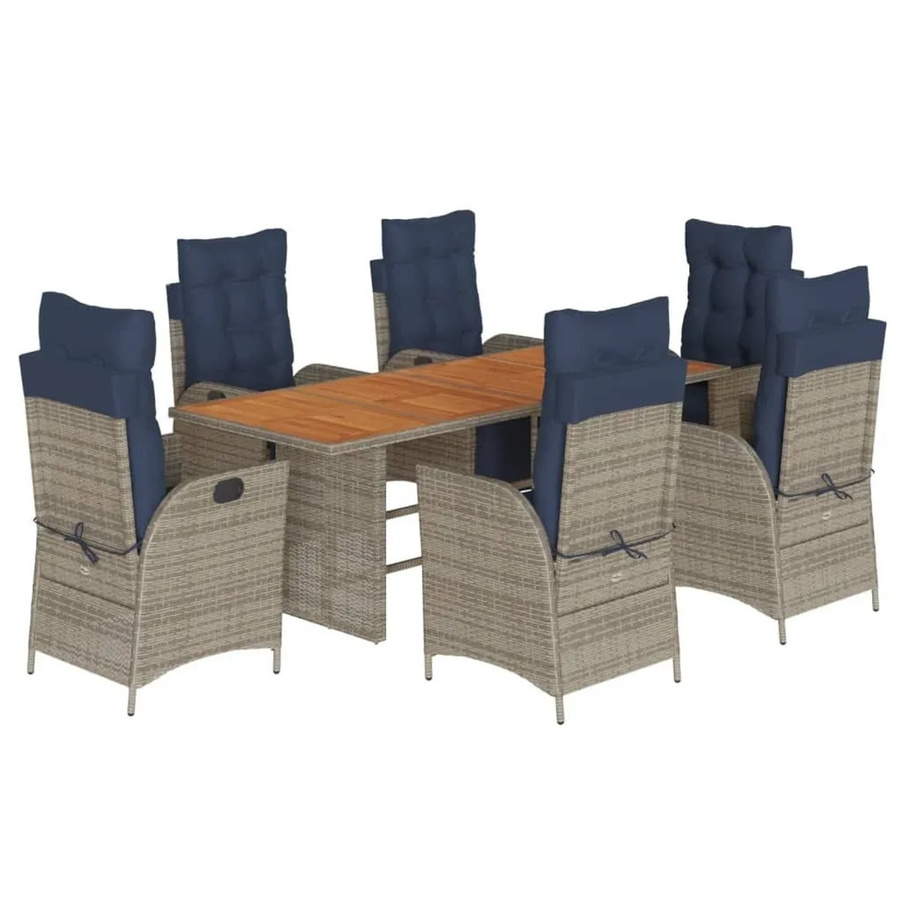 vidaXL 7-teilige Garten-Essgruppe aus Poly-Rattan und Akazienholz mit Kissen in Grau - Bild 2