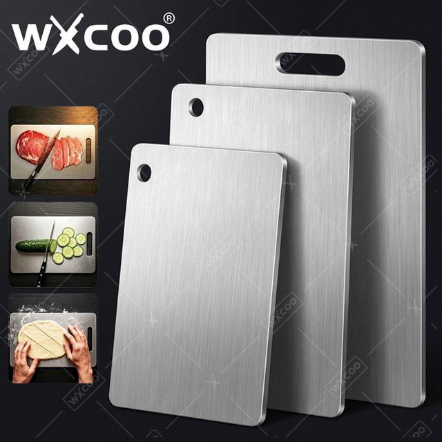 WXCOO Doppelseitiges Schneidebrett aus Edelstahl in Silber, Reversibles Knetbrett für Obst und Gemüse - Bild 1
