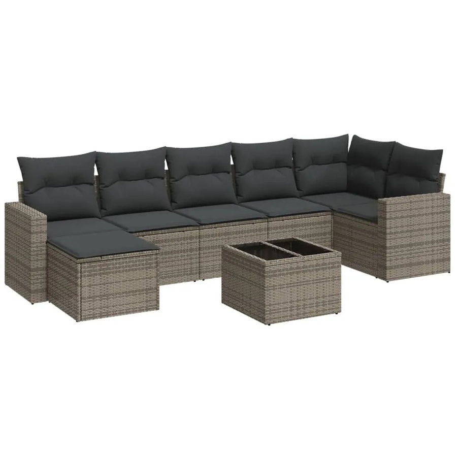 vidaXL 8-tlg. Garten-Sofagarnitur in L-Form aus Poly-Rattan in Grau mit Kissen und Couchtisch - Bild 2