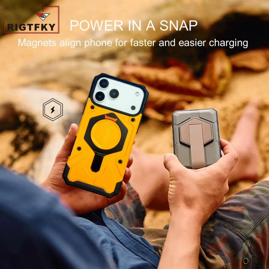 Stoßfeste Handyhülle mit magnetischem Metallständer für iPhone 12 bis iPhone 17 Air, transparent oder weiß - Bild 2