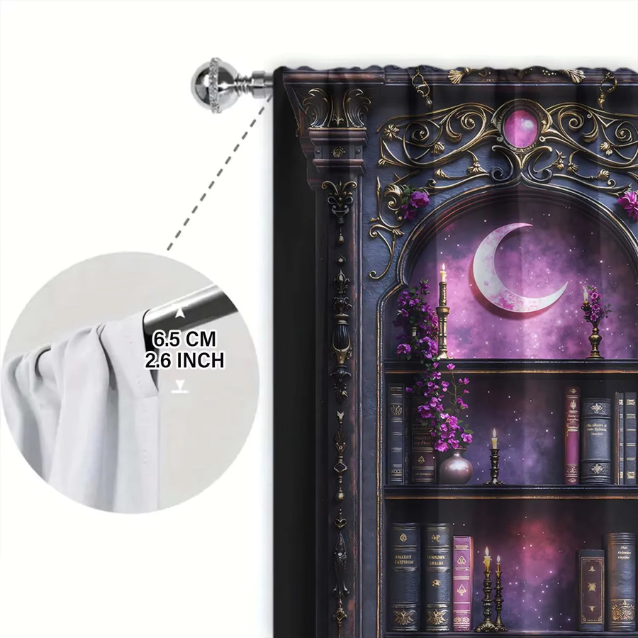 VOZMIO 2-teiliger Vintage-Gothic-Vorhang mit Bücherregal-Print, blickdicht, mehrfarbig - Bild 6