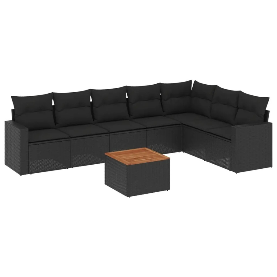vidaXL 8-teilige Garten-Sofagarnitur in L-Form mit Kissen und Stauraum, Schwarz, Poly-Rattan und pulverbeschichtetem Stahl - Bild 2